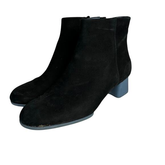 Camper Boots Heel Ankle Booties Leather Suede Block Zip Neutral Black Blue 37 7 - Picture 1 of 13